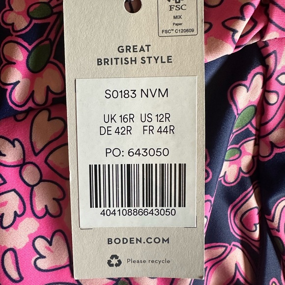 Boden Levanzo Ruched Halter One Piece Swim Suit Pink Navy Print NEW with Tags - Picture 3 of 7